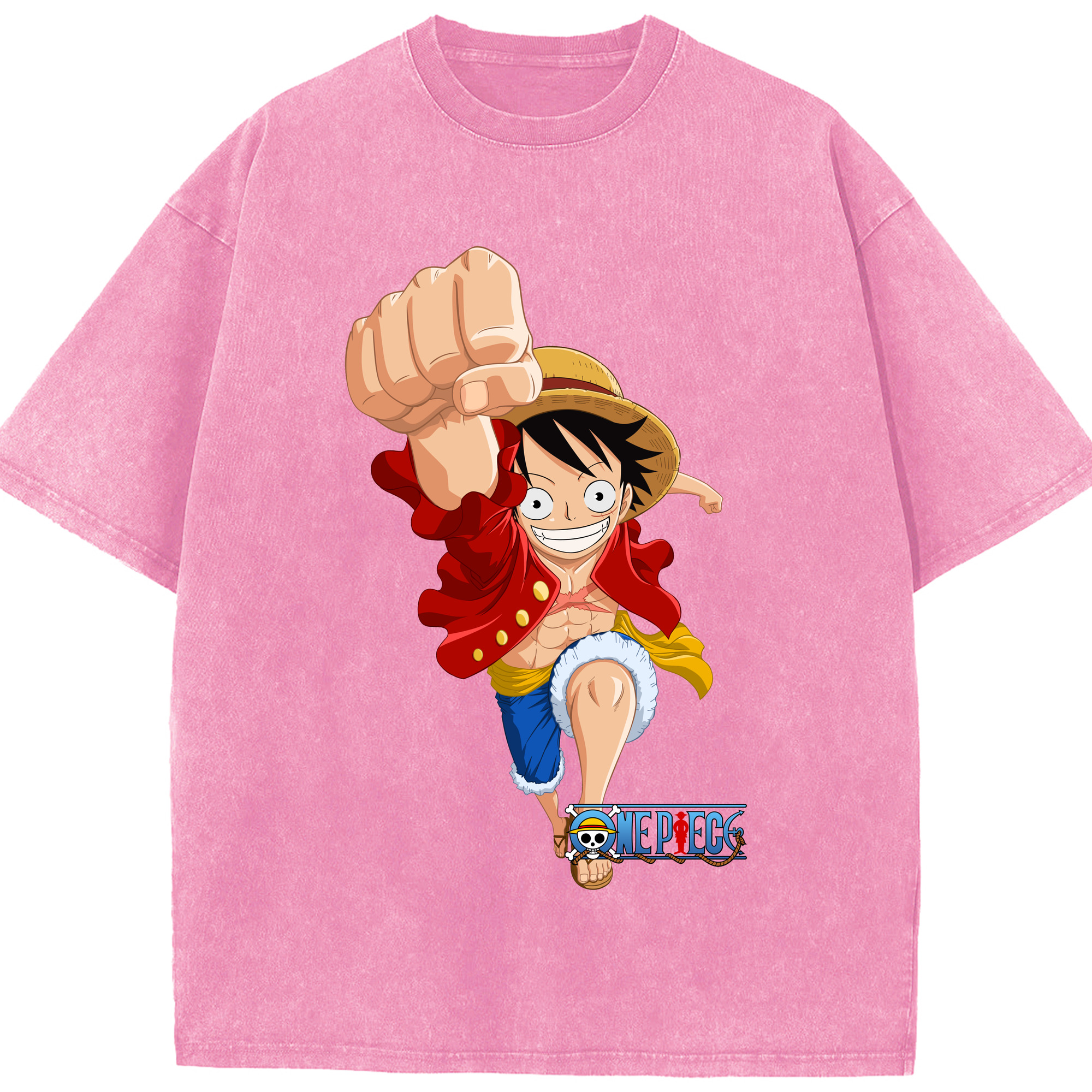 ワンピース モンキー・D・ルフィ ONE PIECE Monkey D. Luffy 綿100% ヴィンテージ風 半袖Tシャツ（フロントプリント）